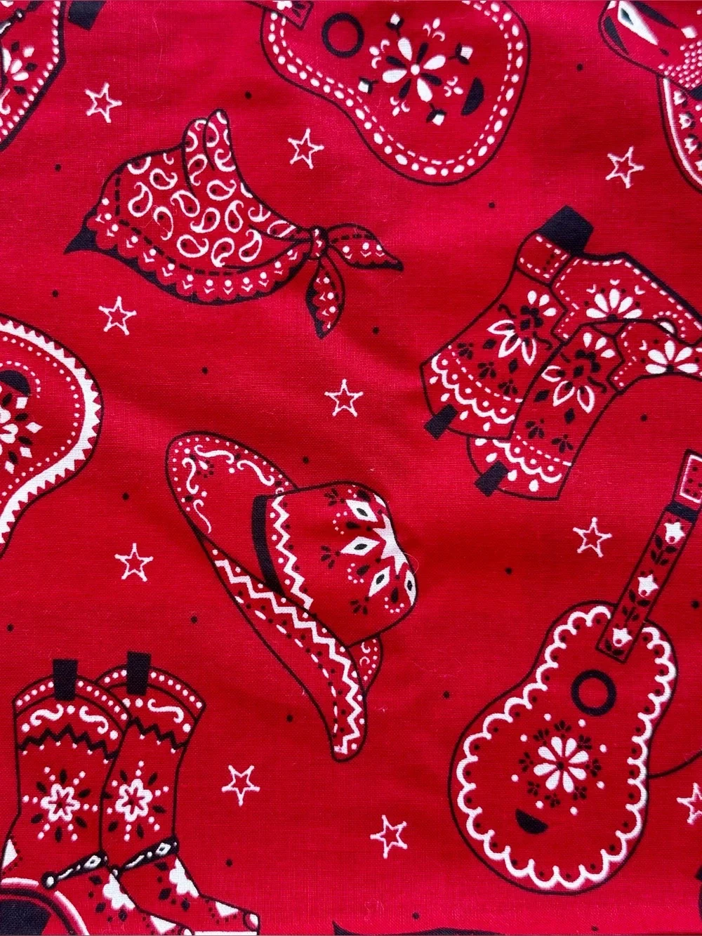 Cowboy Western Bandana Set * 5 Cotton * Red Cowboy Boots Hats Guitar